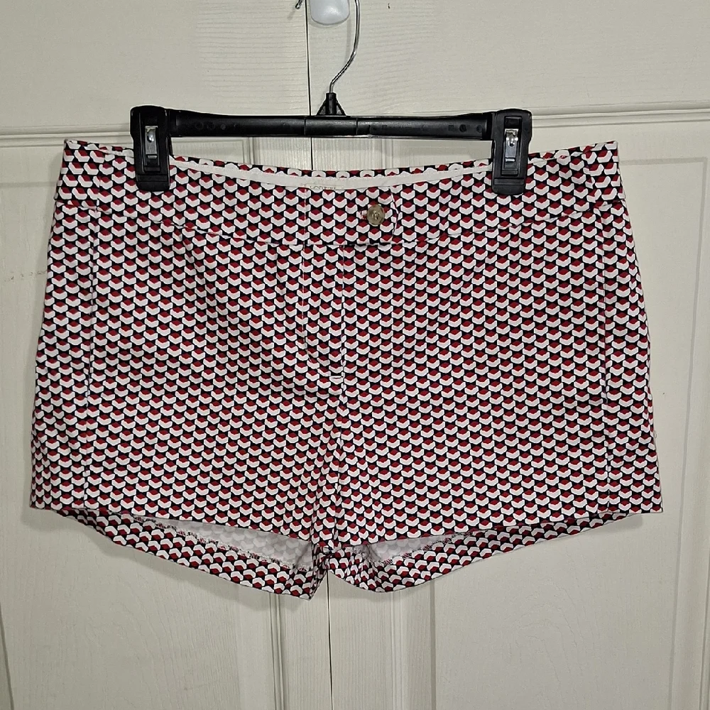 J. Crew Factory High Waist Geometric Red/White/Blue Flat Front Shorts Chinos-10